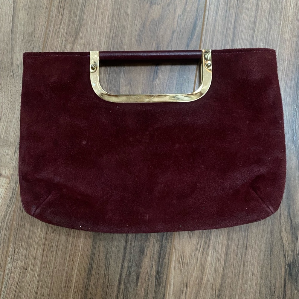 Vintage Maroon Gold Accent Suede Clutch